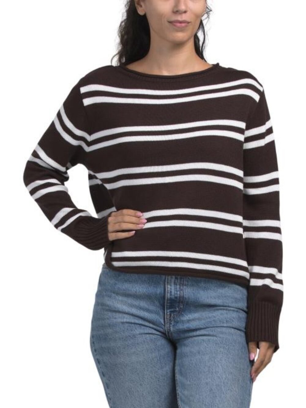 VIGOSS Roll Neck Striped Sweater